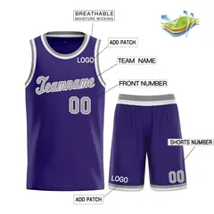Purple Gray-White Classic Athletic Men Basketball Jersey 3