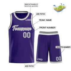 Purple Gray-White Classic Heal Sports Basketball Jersey 3