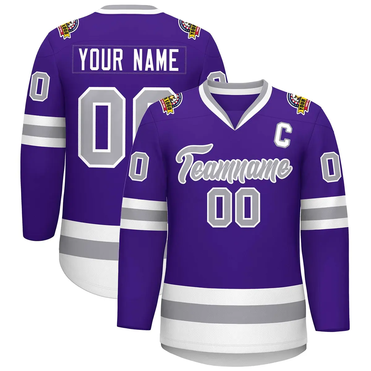Purple Gray-White Classic Style Hockey Jersey
