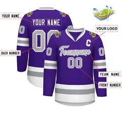 Purple Gray-White Classic Style Hockey Jersey 2