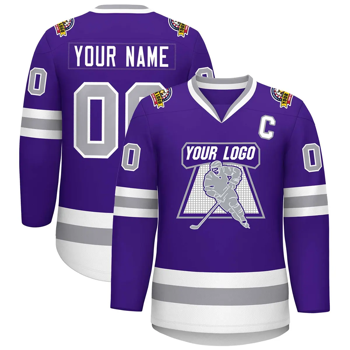 Purple Gray-White Classic Style Hockey Jersey