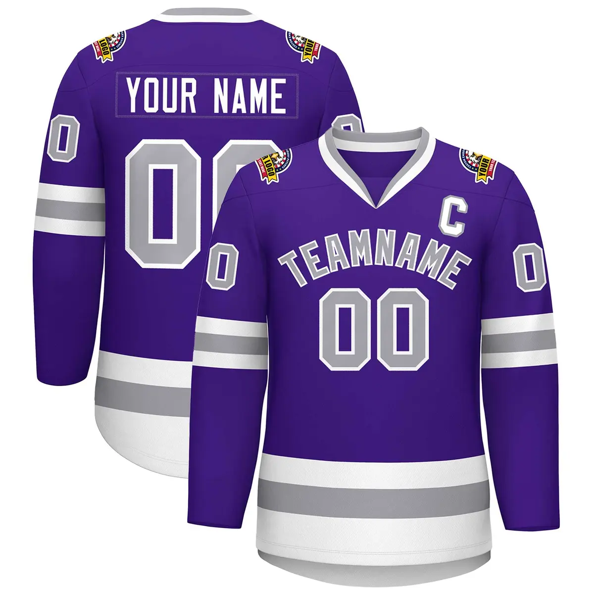 Purple Gray-White Classic Style Hockey Jersey