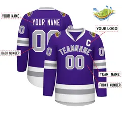 Purple Gray-White Classic Style Hockey Jersey 2