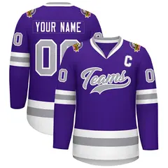 Purple Gray-White Classic Style Hockey Jersey 1