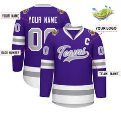 Purple Gray-White Classic Style Hockey Jersey 2