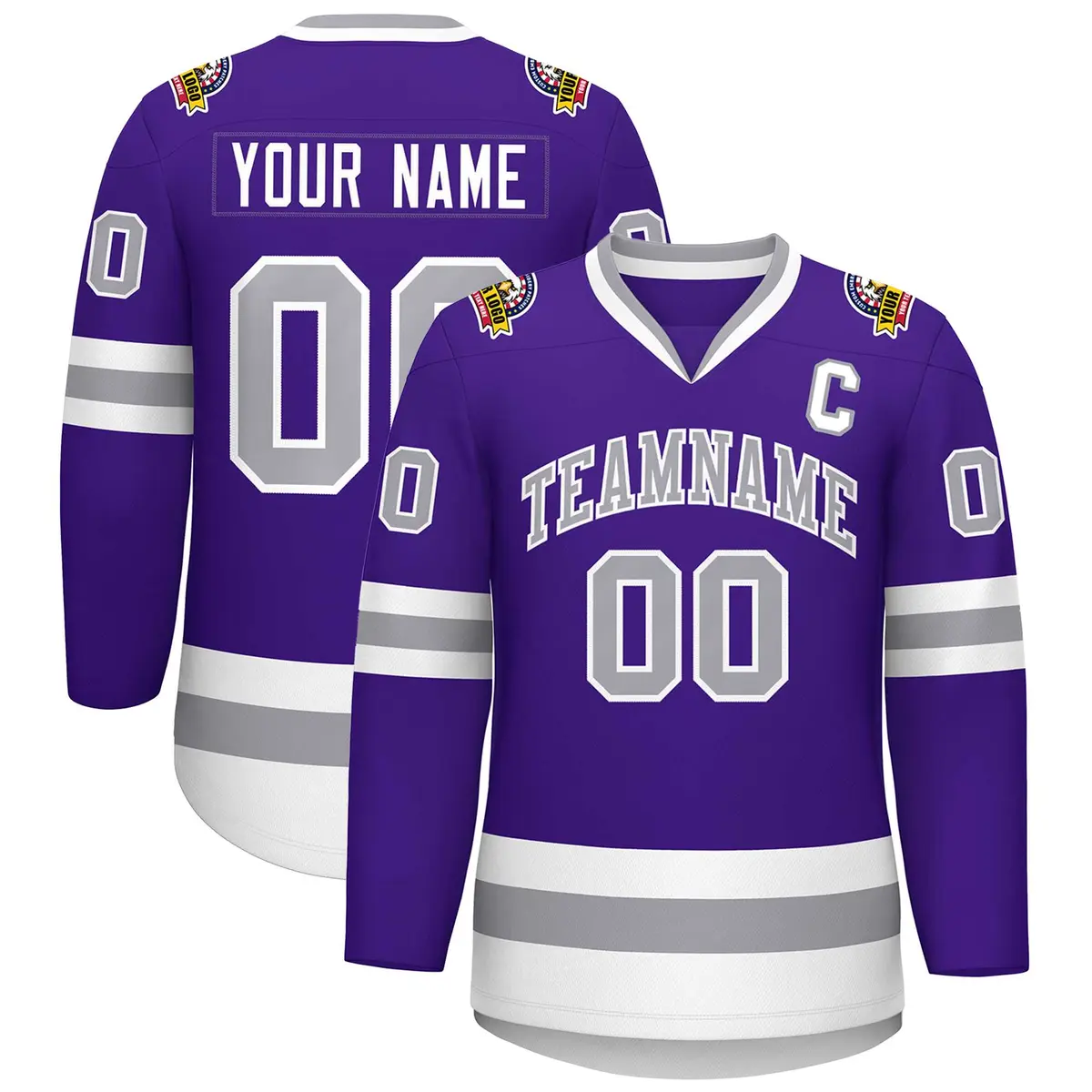 Purple Gray-White Classic Style Hockey Jersey