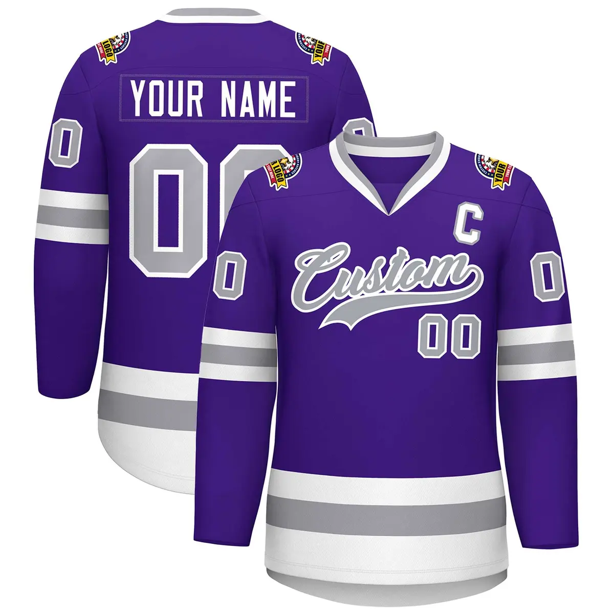 Purple Gray-White Classic Style Hockey Jersey