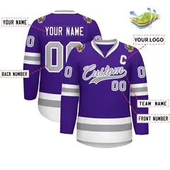 Purple Gray-White Classic Style Hockey Jersey 2