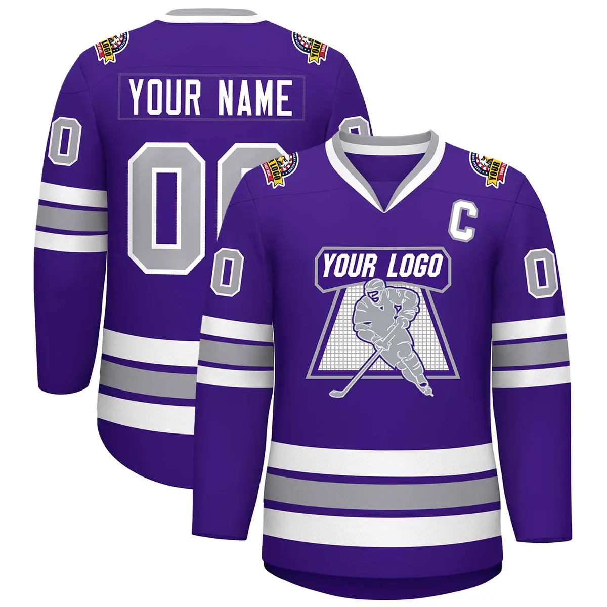 Purple Gray-White Classic Style Hockey Jersey