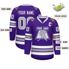 Purple Gray-White Classic Style Hockey Jersey 2