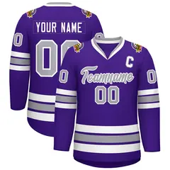 Purple Gray-White Classic Style Hockey Jersey