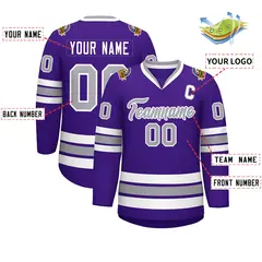 Purple Gray-White Classic Style Hockey Jersey 2
