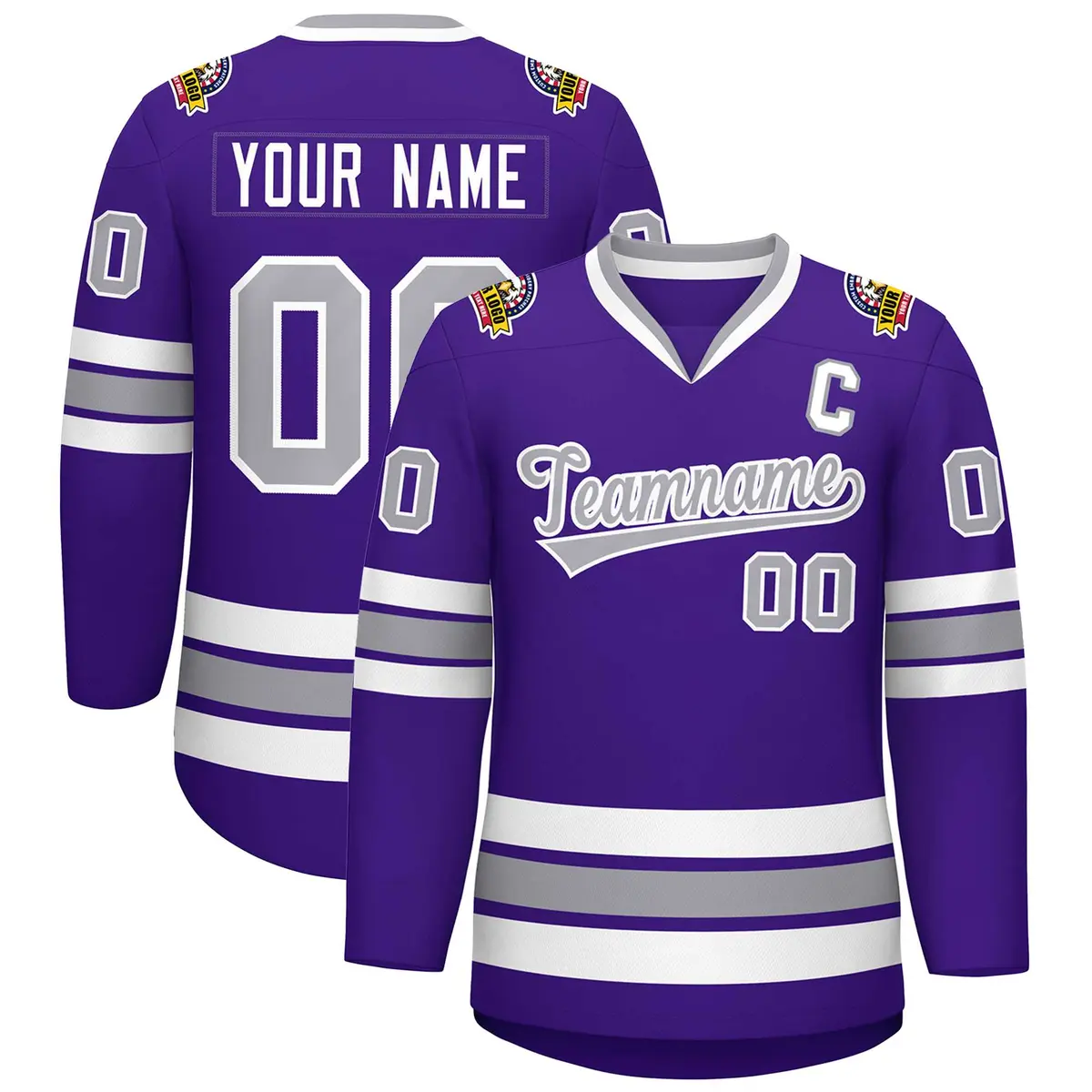 Purple Gray-White Classic Style Hockey Jersey