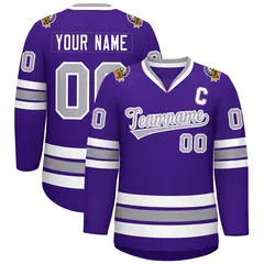 Purple Gray-White Classic Style Hockey Jersey 1