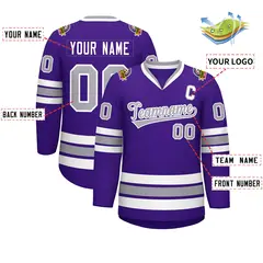 Purple Gray-White Classic Style Hockey Jersey 2