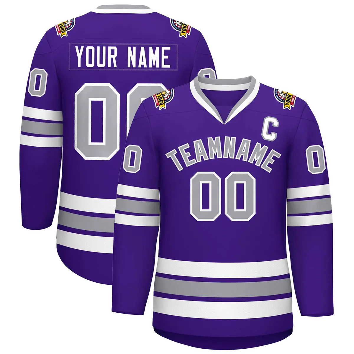 Purple Gray-White Classic Style Hockey Jersey