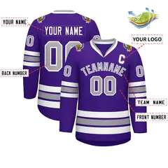 Purple Gray-White Classic Style Hockey Jersey 2