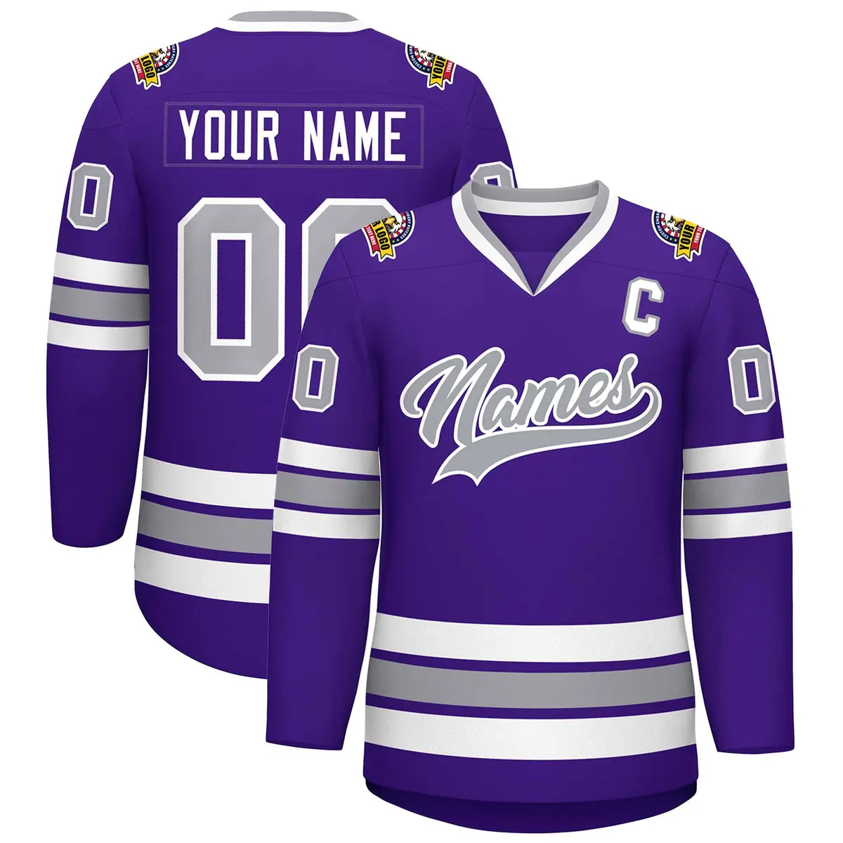 Purple Gray-White Classic Style Hockey Jersey