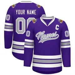 Purple Gray-White Classic Style Hockey Jersey 1