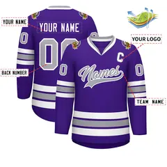 Purple Gray-White Classic Style Hockey Jersey 2