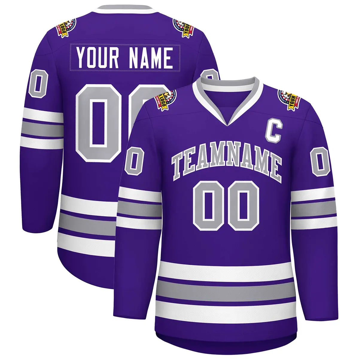 Purple Gray-White Classic Style Hockey Jersey
