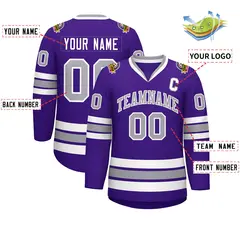 Purple Gray-White Classic Style Hockey Jersey 2