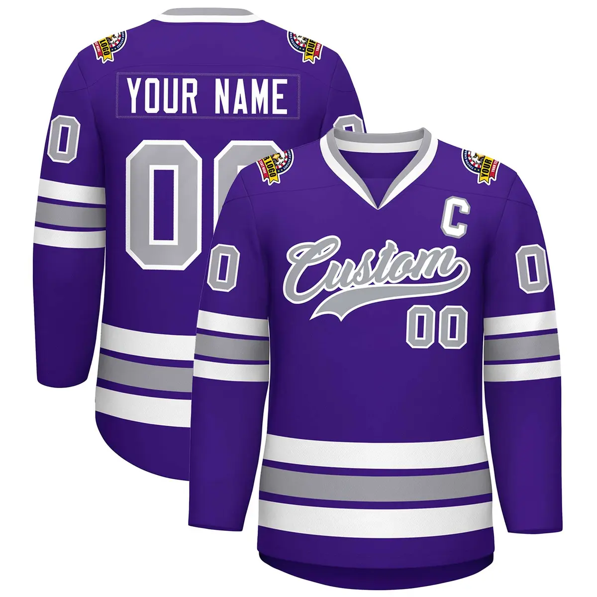 Purple Gray-White Classic Style Hockey Jersey