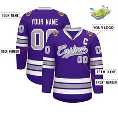 Purple Gray-White Classic Style Hockey Jersey 2