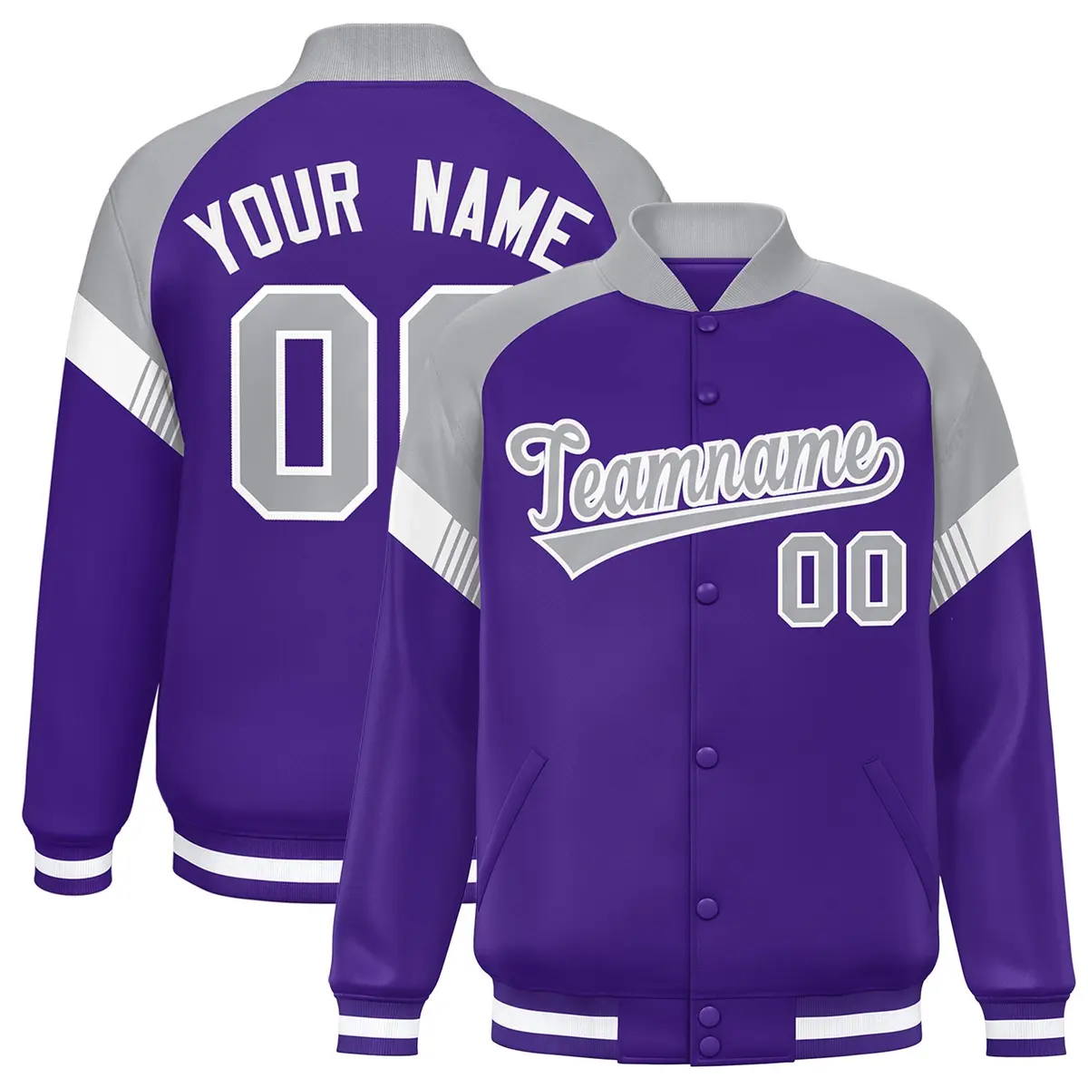 Purple Gray-White Color Block Varsity Letterman Jacket
