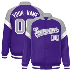 Purple Gray-White Color Block Varsity Letterman Jacket 1