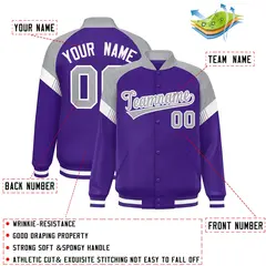 Purple Gray-White Color Block Varsity Letterman Jacket 2
