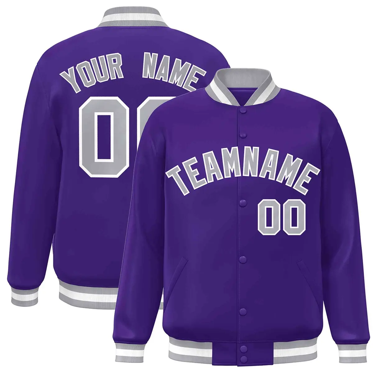 Purple Gray-White Full-Snap Varsity Letterman Jacket