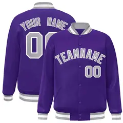 Purple Gray-White Full-Snap Varsity Letterman Jacket