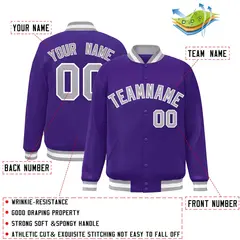 Purple Gray-White Full-Snap Varsity Letterman Jacket 2