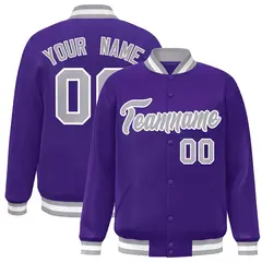 Purple Gray-White Full-Snap Varsity Letterman Jacket