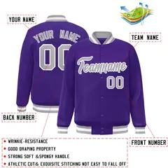 Purple Gray-White Full-Snap Varsity Letterman Jacket 2