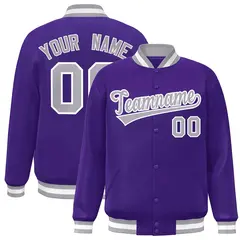 Purple Gray-White Full-Snap Varsity Letterman Jacket