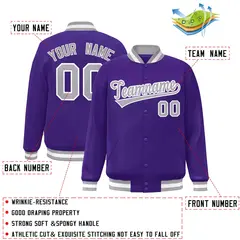 Purple Gray-White Full-Snap Varsity Letterman Jacket 2