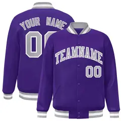Purple Gray-White Full-Snap Varsity Letterman Jacket