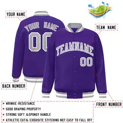 Purple Gray-White Full-Snap Varsity Letterman Jacket 2