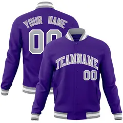 Purple Gray-White Full-Snap Varsity Letterman Jacket