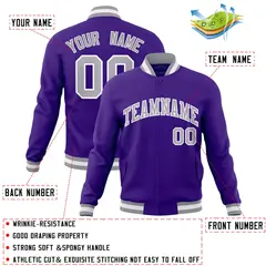 Purple Gray-White Full-Snap Varsity Letterman Jacket 4