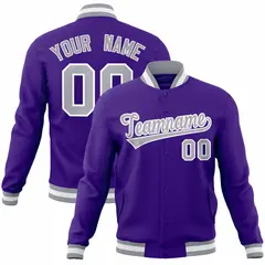 Purple Gray-White Full-Snap Varsity Letterman Jacket