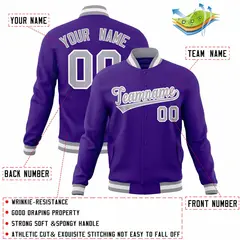 Purple Gray-White Full-Snap Varsity Letterman Jacket 4