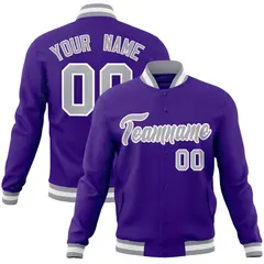 Purple Gray-White Full-Snap Varsity Letterman Jacket 1