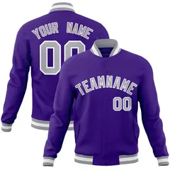 Purple Gray-White Full-Snap Varsity Letterman Jacket 1