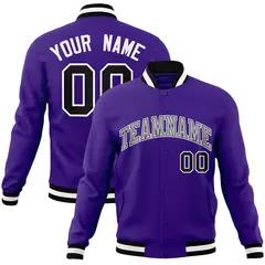 Purple Gray-White Full-Snap Varsity Letterman Jacket