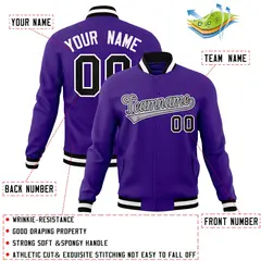 Purple Gray-White Full-Snap Varsity Letterman Jacket 4