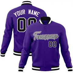 Purple Gray-White Full-Snap Varsity Letterman Jacket 1