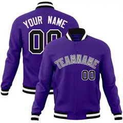 Purple Gray-White Full-Snap Varsity Letterman Jacket